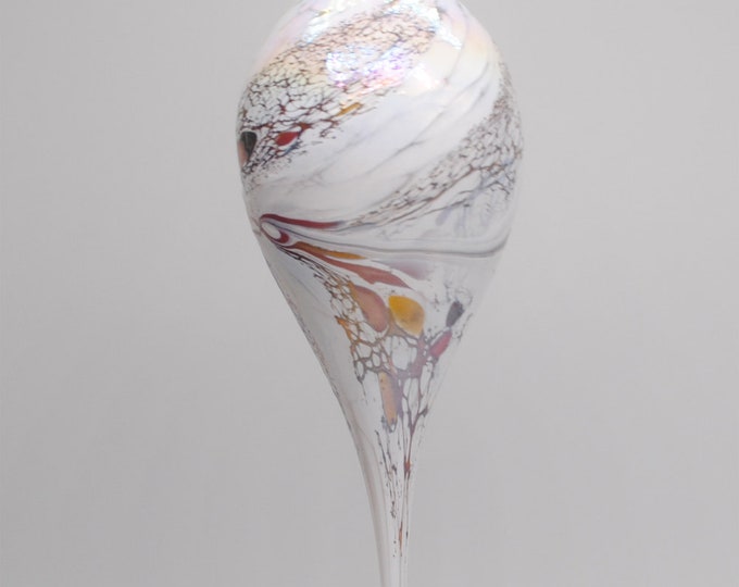 e00-68 Handblown Iridescent Rain Drop Ornament White