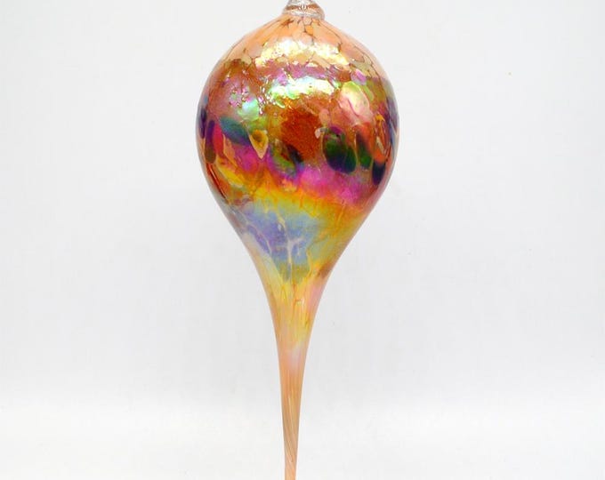 e00-68 Handblown Iridescent Cone Ornament Beige