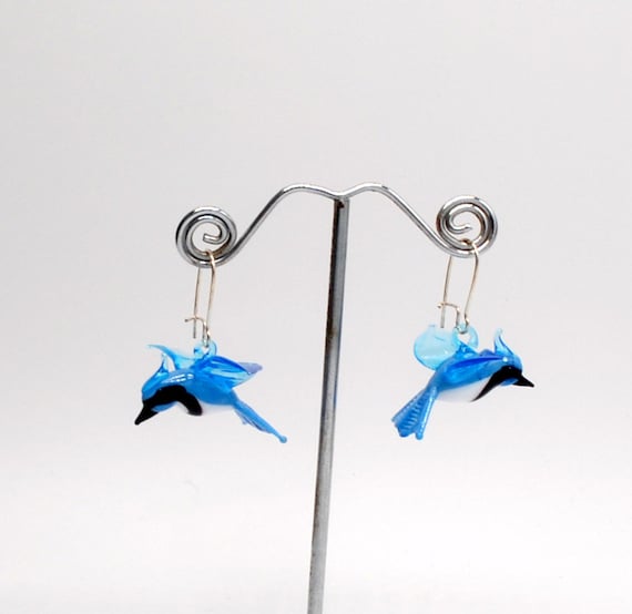 Glass Blue Jay pair of Earrings