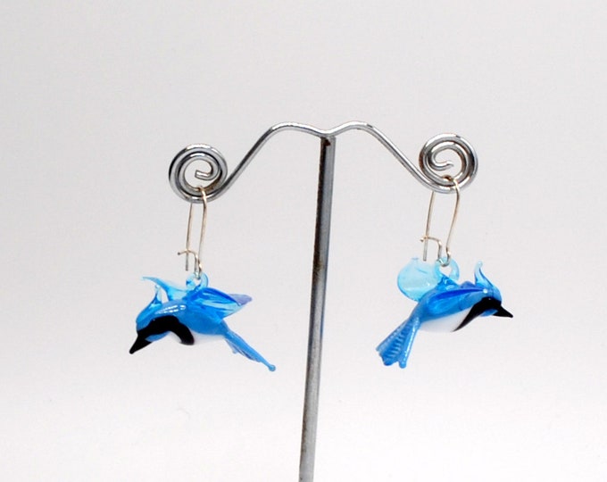 Glass Blue Jay pair of Earrings