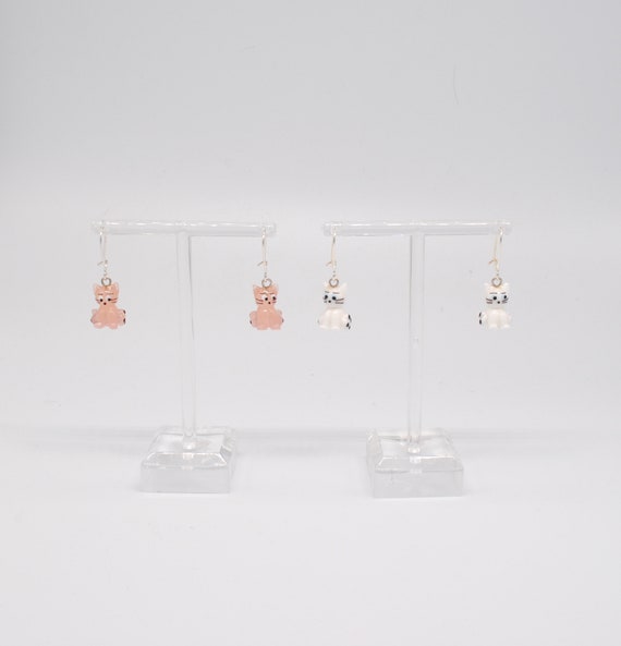 One pair of Miniature Cat Earrings (Pink or White)