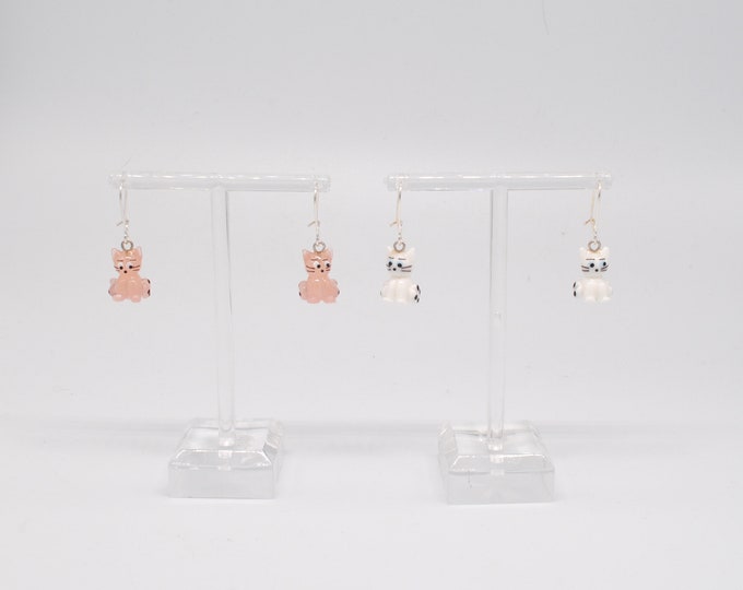 One pair of Miniature Cat Earrings (Pink or White)