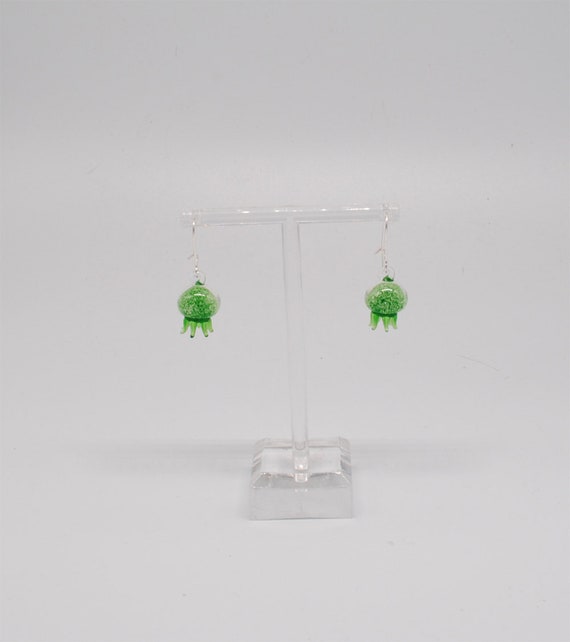 Miniature Glow in the Dark Jellyfish Earrings - Green