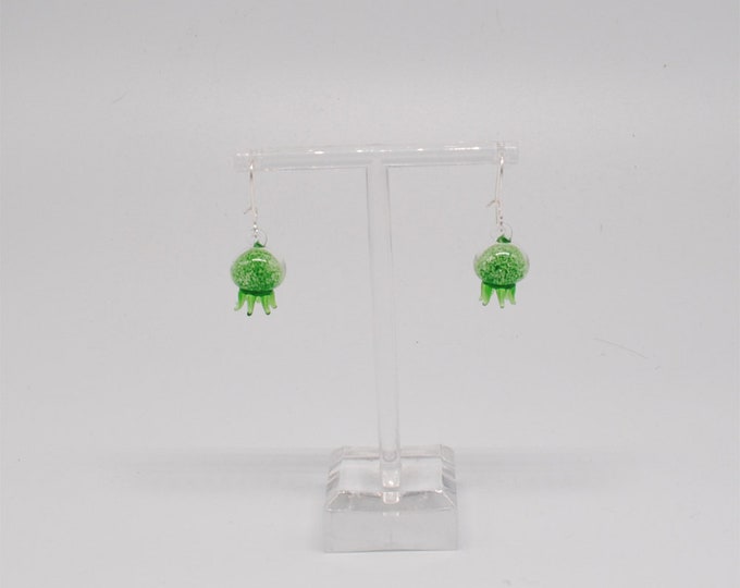 Miniature Glow in the Dark Jellyfish Earrings - Green