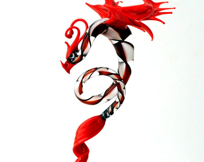 36-998 Dragon with long, curved spiral tail - Red