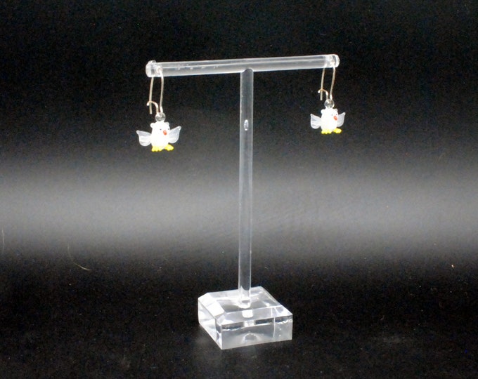 One pair of Miniature Glass Snowy Owl Earrings