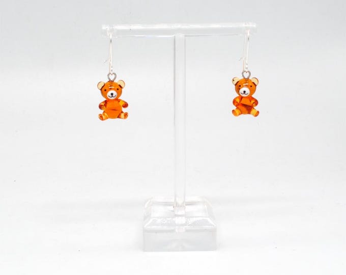 One pair of Miniature Glass Brown Bear Earrings