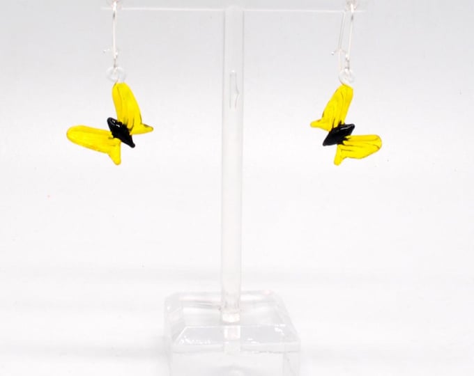 One pair of Miniature Glass Butterfly Earrings-Yellow