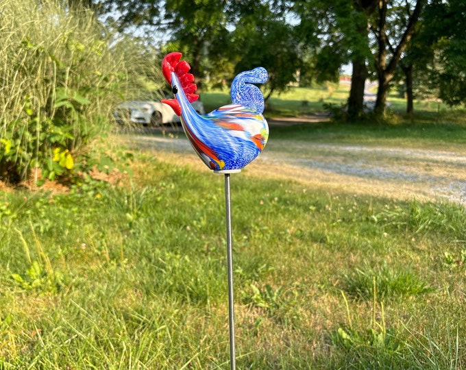 50-132 Rooster Garden Sculpture - Blue multi