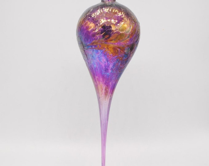 e00-68 Handblown Iridescent Cone Ornament Purple