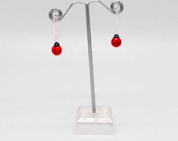 One pair of Miniature Glass Ladybug Earrings