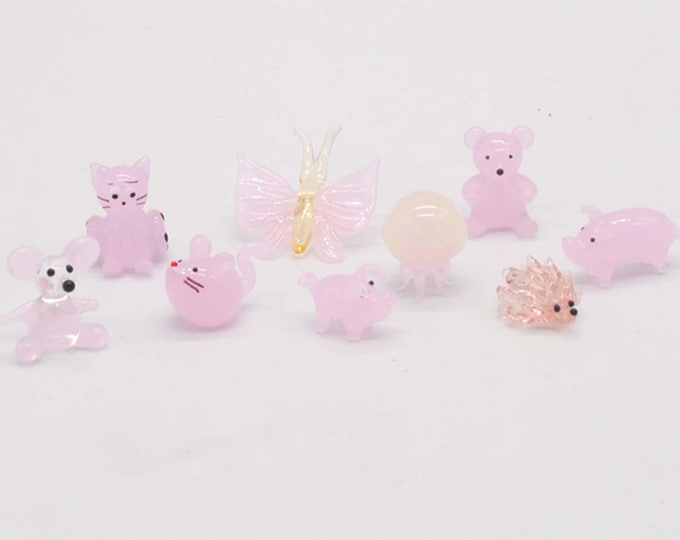 9 Miniature Animals all pink