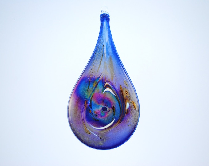 e00-66 Flat Iridescent Tear Drop Ornament Dark Blue.