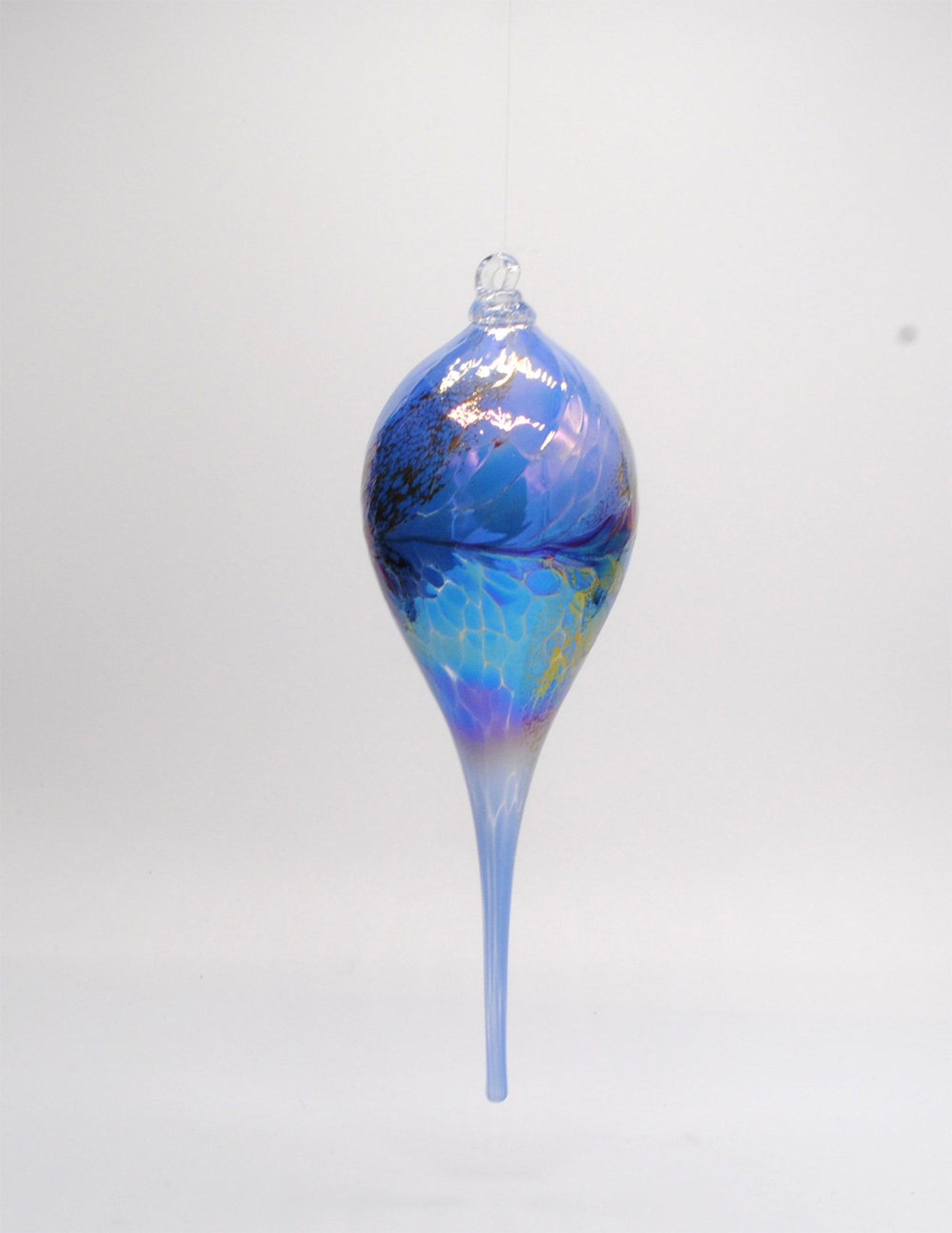E0068 Handblown Iridescent Rain Drop Ornament Light Blue Etsy