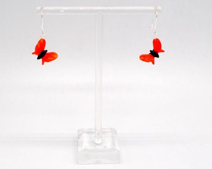 One pair of Miniature Glass Butterfly Earrings-Orange