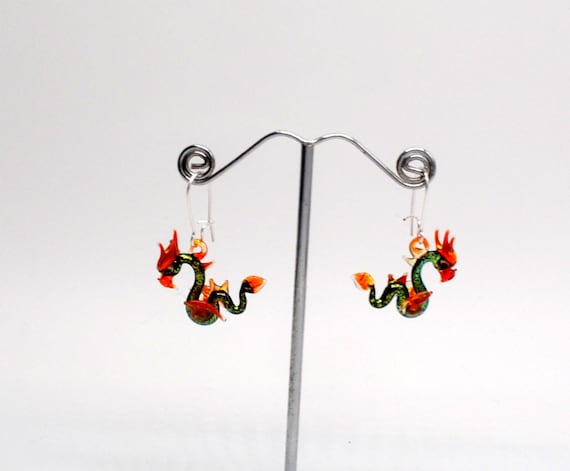 Glass Sea Dragon Earrings with Dichroic glass