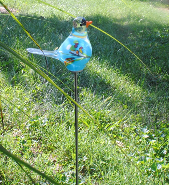 Chickadee Garden Sculpture - Aqua Multi