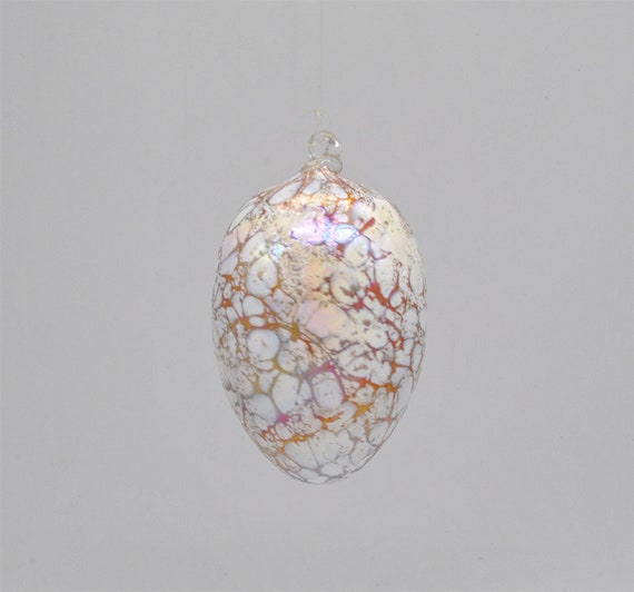 e00-69  Iridescent Egg Suncatcher - Gold White