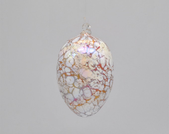 e00-69  Iridescent Egg Suncatcher - Gold White