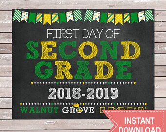 First Day of 2nd Grade Sign - Walnut Grove - Chalkboard Elementary - Printable - Instant Download - First Day of School
