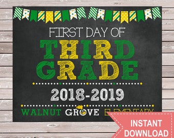 First Day of 3rd Grade Sign - Walnut Grove Elementary - Chalkboard - Printable - Instant Download - First Day of School