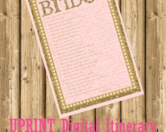 INSTANT DOWNLOAD- Pink and Gold Glitter Printable Wedding Bridal Shower Game - How Well Do you Know the Bride?