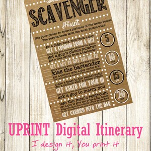 INSTANT DOWNLOAD - Bachelorette Party or Hens Party Game - Scavenger Hunt Kraft Paper
