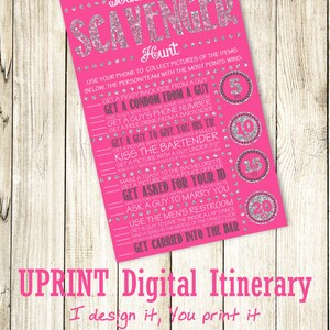 INSTANT DOWNLOAD -Bachelorette Party or Hens Party Game - Scavenger Hunt Pink Chalkboard