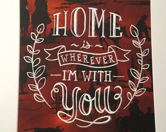 Cowboy Sunset "Home is Wherever I'm with You" Machine Embroidered Wall Hanging 11x13 White Mat -