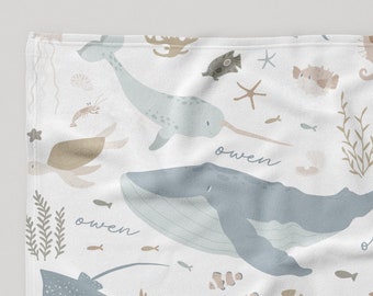 Ocean Animal Baby Blanket: Personalized Sea Life Nursery Decor