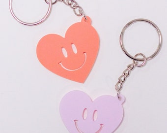 Retro Valentine - 90s - Smiley Face Keychain - Keychain - Heart Eyes - Gift - Cute - Friend - BFF - Acrylic - Hot Pink - Charm - Key Ring