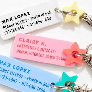 Personalized Kid's Emergency Info Keychain: School Backpack Keyring