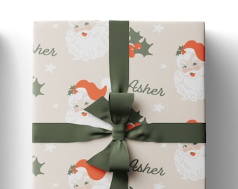 Custom Name Wrapping Paper • Custom Vintage Santa Wrapping Paper • Personalized Gift Wrap • Christmas Gift Wrap • Mistletoe • Christmas Tree