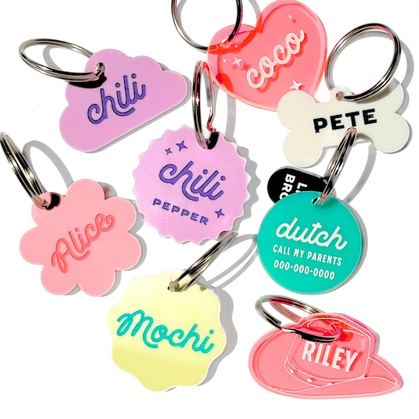 Custom Pet ID Tag: Personalized Acrylic Dog & Cat Collar Charm, Name Tag for Pet, Cat Name Tag, Dog Name Tag, Name