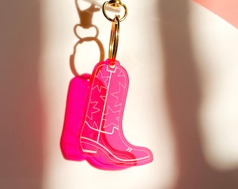 Cowgirl Boot Keychain - Rodeo - Hot Pink - Neon - Key Ring - Cute Keychain - Acrylic Keychain - Handmade - Tiktok - NashBash - Favor