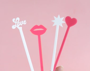 Valentine's Day Drink Stirrers  • Decor • Galentines • Bride to Be • Bachelorette • Drink Accessory • Acrylic • Party Favor • Birthday • 
