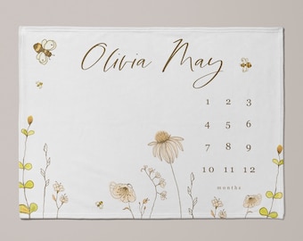 Floral Baby Milestone Blanket: Personalized Fleece Growth Tracker