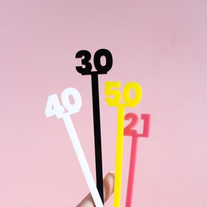 Acrylic Drink Stirrers  • Milestone Birthday 20, 21, 30, 40, 50, 60 • Drink Accessory • Acrylic • Party Favor • Birthday • 