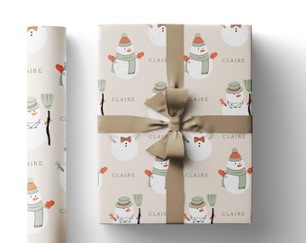 Custom Name Christmas Wrapping Paper • Snowman Holiday Gift Wrap