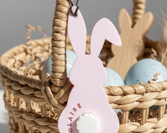 Custom Easter Bunny Name Tag: Acrylic or Birch Wood Basket Tag