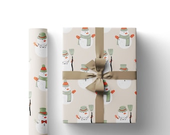 Custom Name Vintage Snowman Christmas Wrapping Paper Roll
