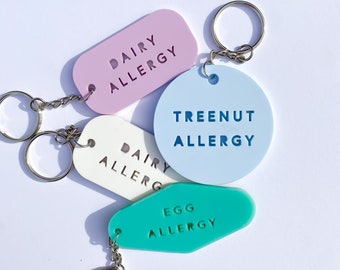 Kid's Allergy Keychain - Egg Allergy - Peanut Allergy - Dairy Allergy - Allergy Alert, Emergency Charm, School, Backpack, Lunch bag, Custom