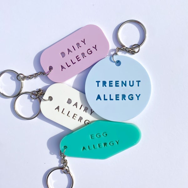 Kid's Allergy Keychain - Egg Allergy - Peanut Allergy - Dairy Allergy - Allergy Alert, Emergency Charm, School, Backpack, Lunch bag, Custom