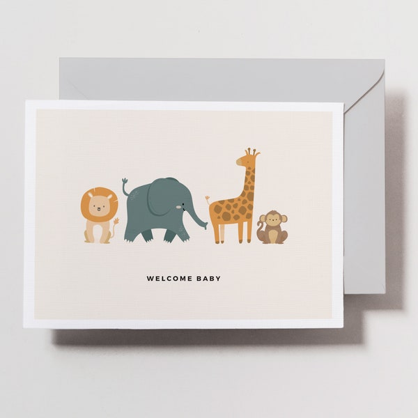 Welcome Baby Card, Baby Shower Card, Baby Boy, Mom to Be, New Mom Card New Baby Card, Animals Card, Pregnancy, Congrats, Congratulations