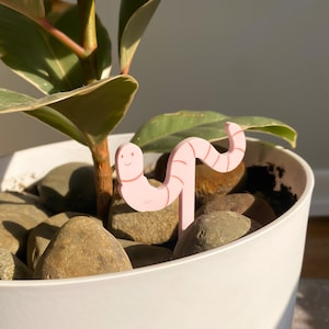 Cute Worm Plant Pal - Plant Pick - Plant Buddy - Decor - Plant Marker - Stake, Uplifting, Houseplant, Gifts for Her, Plant Lovers, Birthday