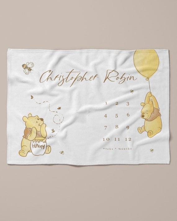 Baby Milestone Blanket Winnie the Pooh Milestone Blanket Personalized Baby Blanket Month Custom Age Growth New Mom Baby Shower Gift