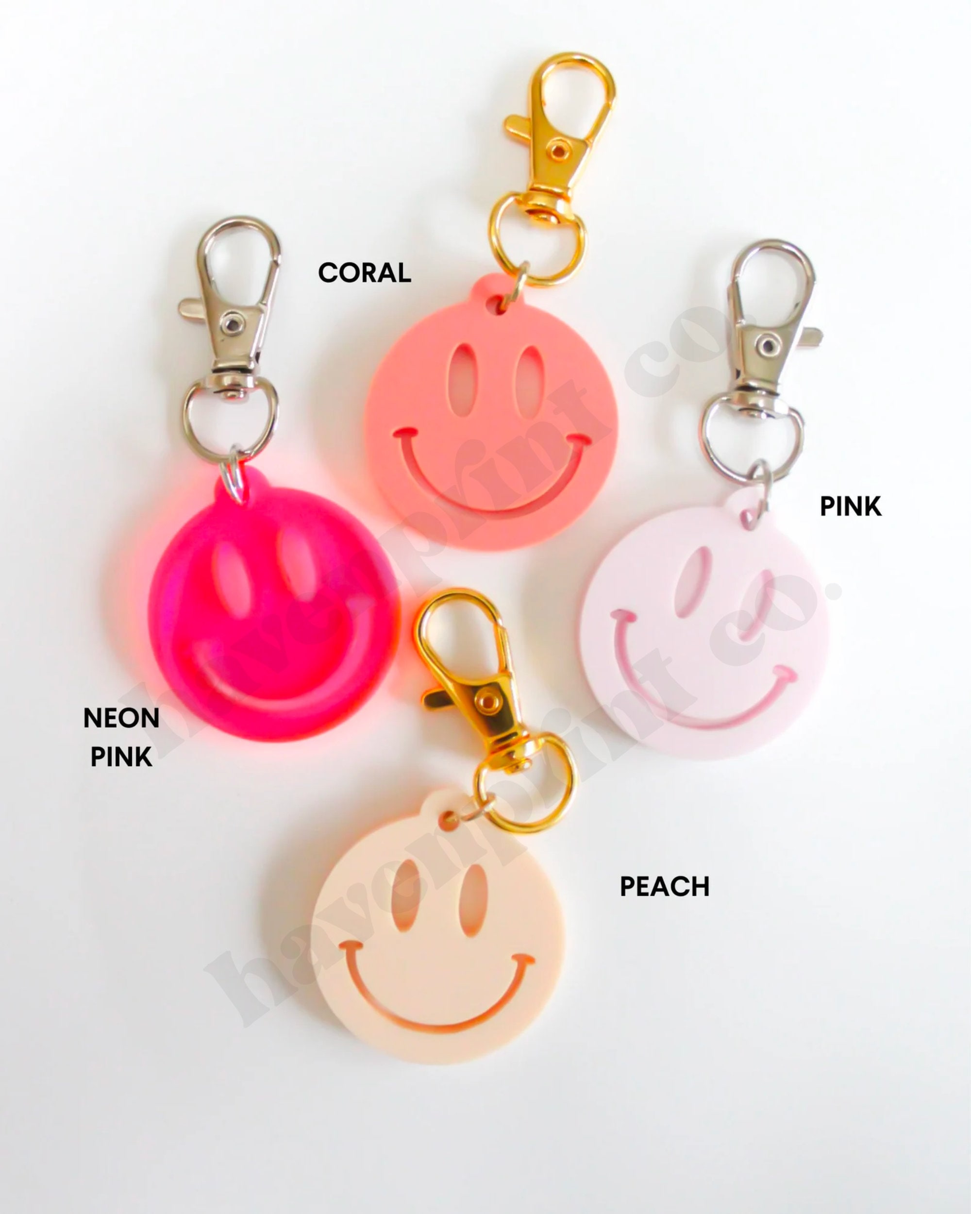 Smiley Face Keychain Wristlet Filled in Smiley Faces / Key Fob 