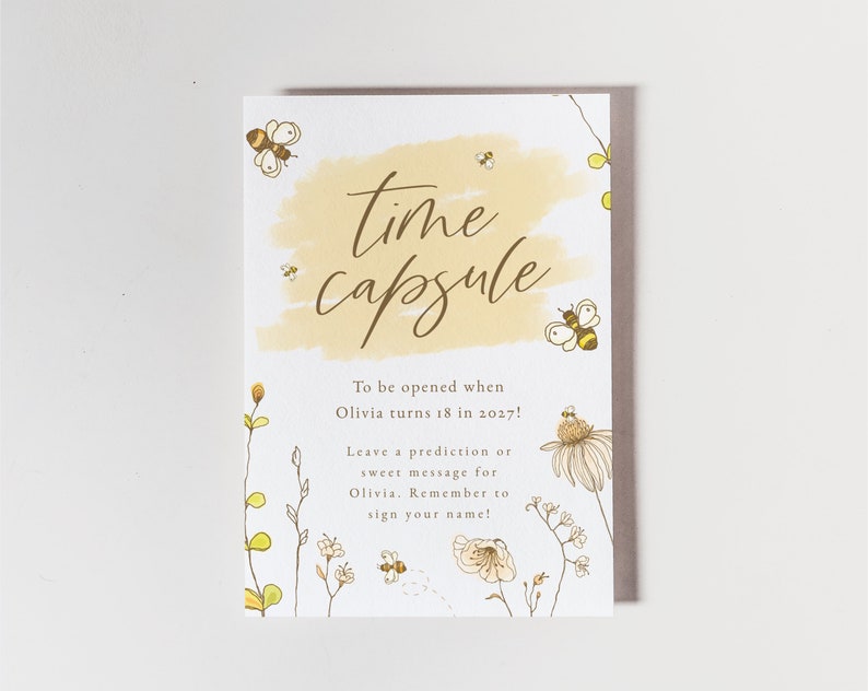 First Bee Day Time Capsule Invitation, Bumble Bee, First Birthday, Editable, Digital, Download, Twins, Girl, Theme, Invite, Template, 1st image 1