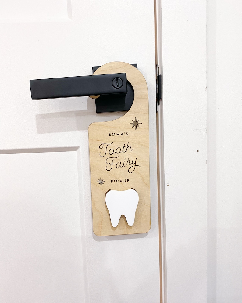 Tooth Fairy Door Holder, Custom Tooth Fairy Box, Personalized, Please Stop Here, Door Handle, Pick Up, Boy, Girl, pick up box, holder Bild 5