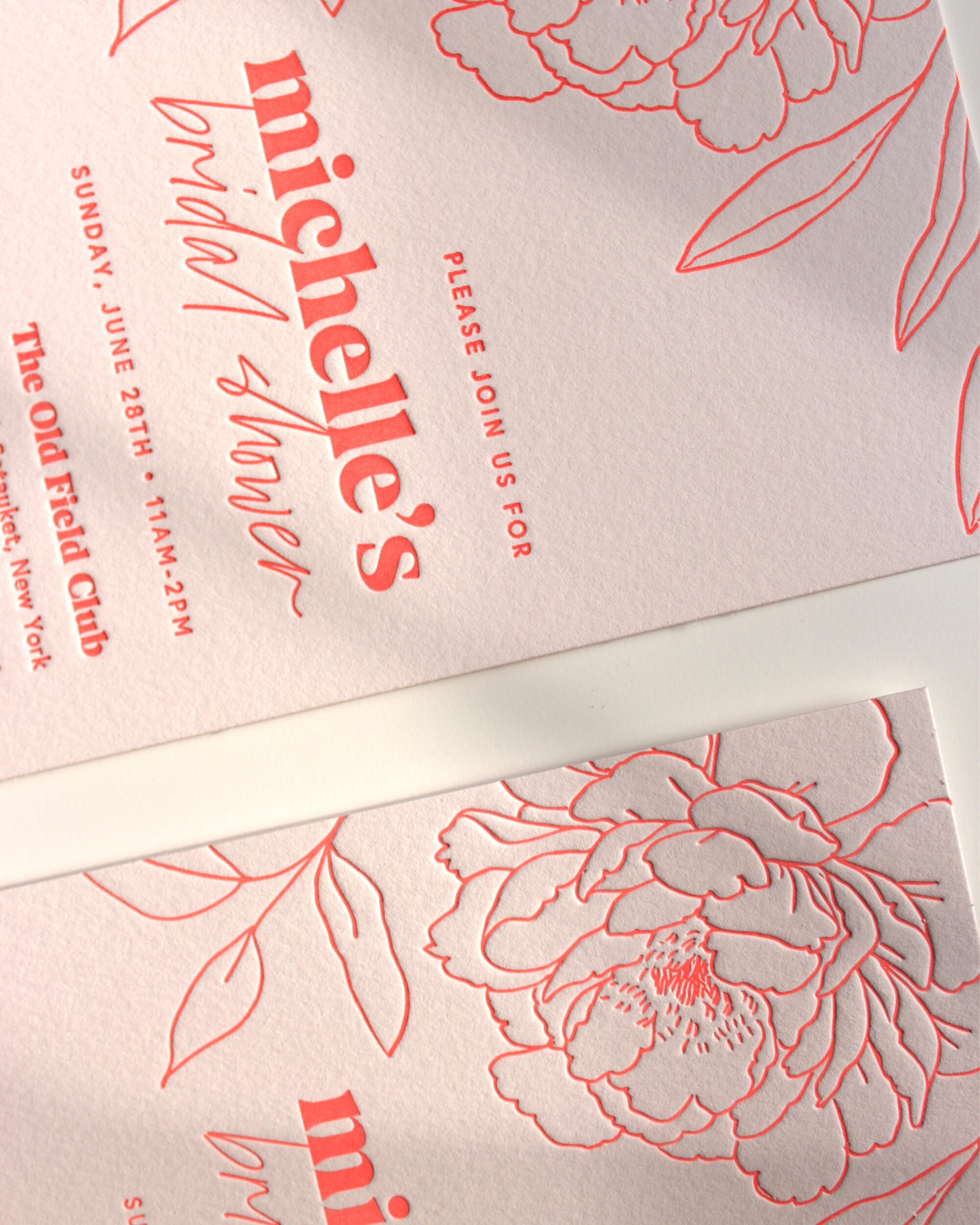 Letterpress Bridal Shower Invitation Peony invitations Etsy